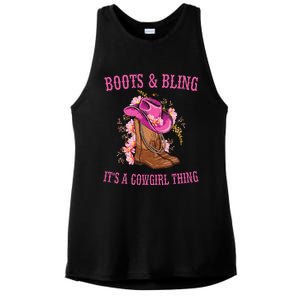 Boots and Bling its a Cowgirl Thing Cute Love Country Life Ladies PosiCharge Tri-Blend Wicking Tank