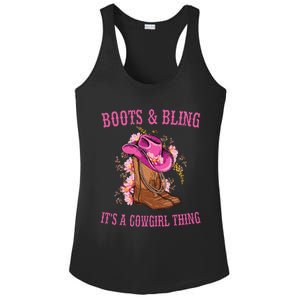 Boots and Bling its a Cowgirl Thing Cute Love Country Life Ladies PosiCharge Competitor Racerback Tank