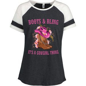 Boots and Bling its a Cowgirl Thing Cute Love Country Life Enza Ladies Jersey Colorblock Tee