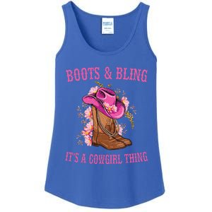 Boots and Bling its a Cowgirl Thing Cute Love Country Life Ladies Essential Tank