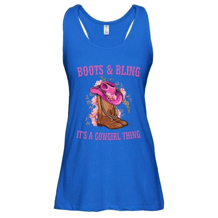 Boots and Bling its a Cowgirl Thing Cute Love Country Life Ladies Essential Flowy Tank