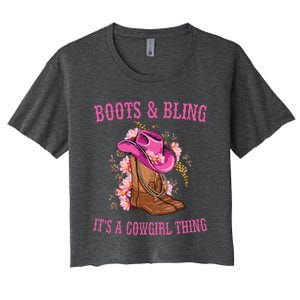 Boots and Bling its a Cowgirl Thing Cute Love Country Life Women's Crop Top Tee