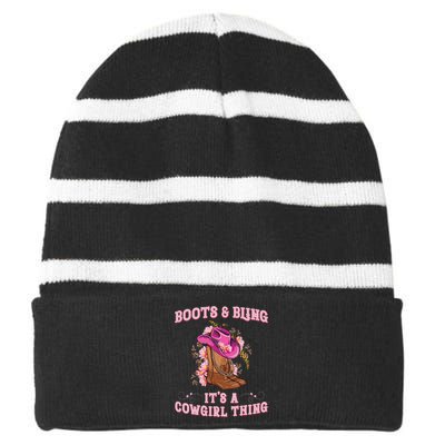 Boots And Bling Its A Cowgirl Thing Striped Beanie with Solid Band