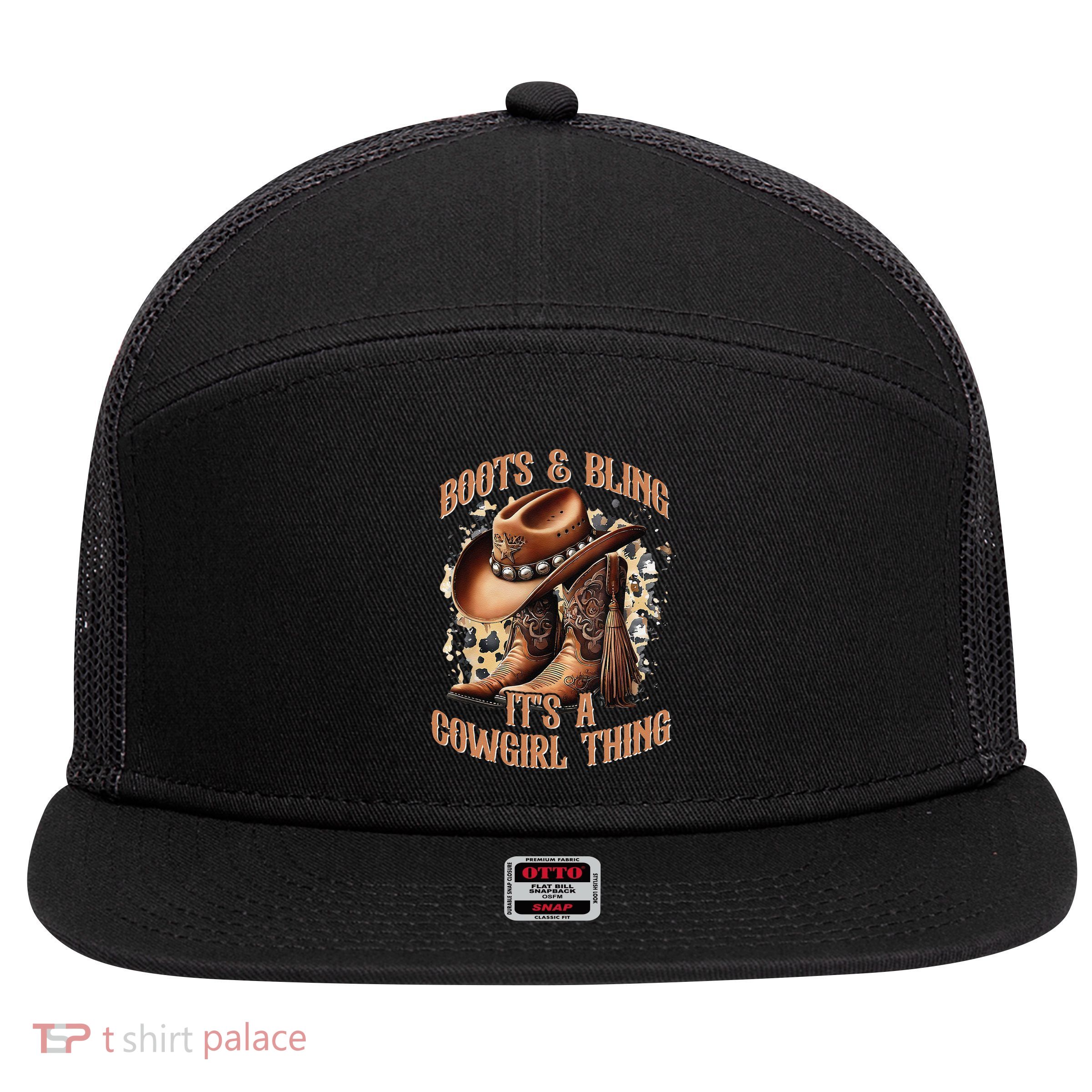 Boots And Bling Its A Cowgirl Thing Cowboy Hat 7 Panel Mesh Trucker Snapback Hat