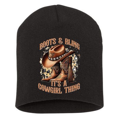 Boots And Bling Its A Cowgirl Thing Cowboy Hat Short Acrylic Beanie