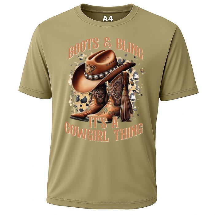 Boots And Bling Its A Cowgirl Thing Cowboy Hat Cooling Performance Crew T-Shirt