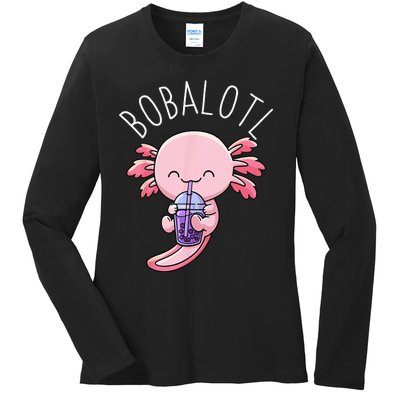 Bobalotl Axolotl Boba Tea Bubble Milk Ladies Long Sleeve Shirt