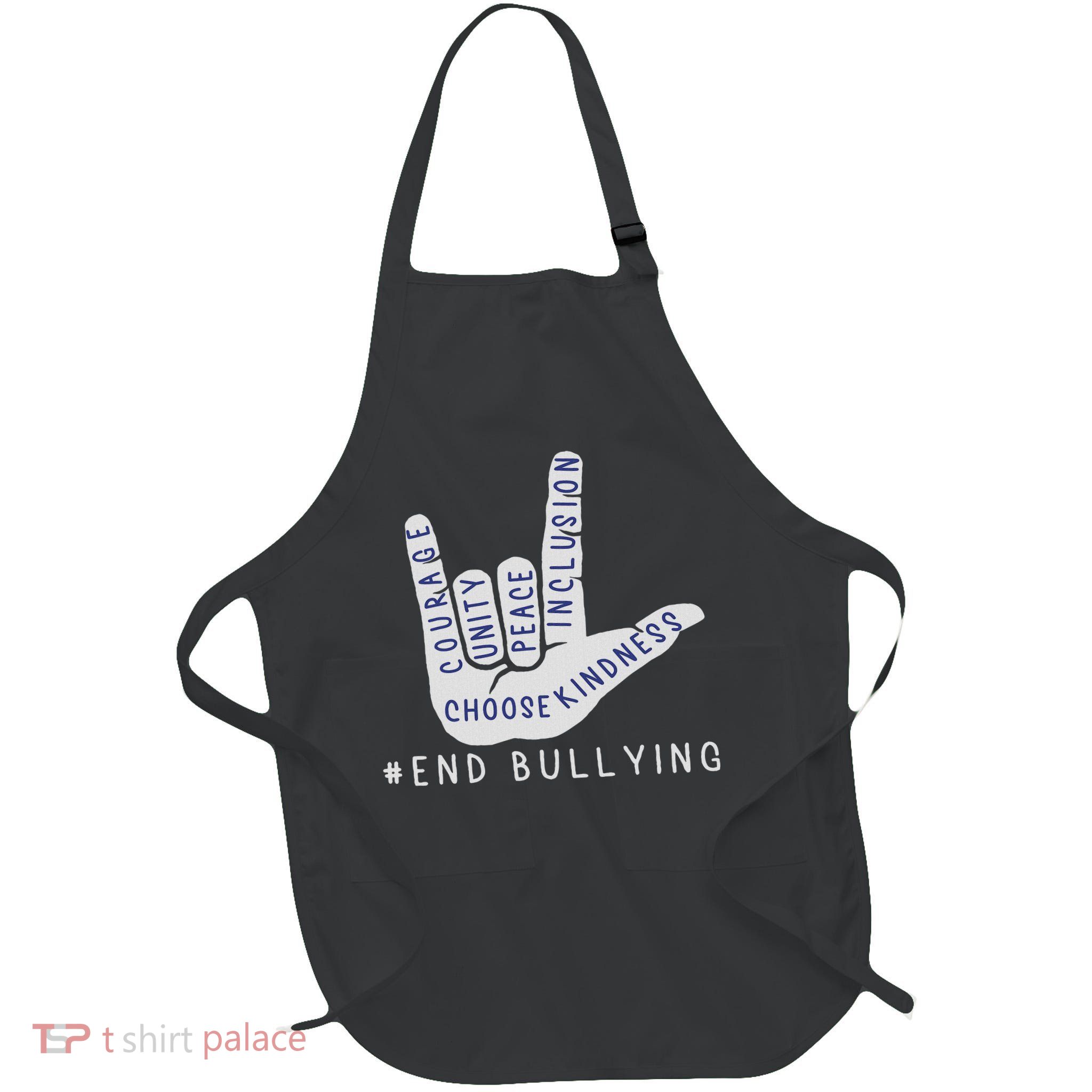Blue Anti Bullying Love Sign Language Bully Prevention Full-Length Apron With Pockets