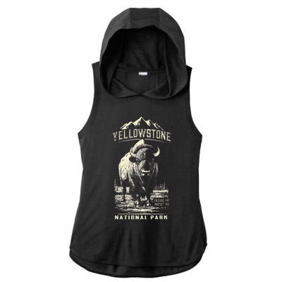 Buffalo American Bison Yellowstone National Park Ladies PosiCharge Tri-Blend Wicking Draft Hoodie Tank