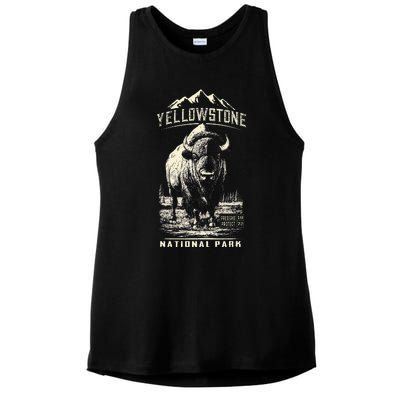 Buffalo American Bison Yellowstone National Park Ladies PosiCharge Tri-Blend Wicking Tank