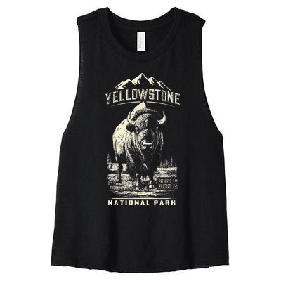 Buffalo American Bison Yellowstone National Park Women's Racerback Cropped Tank