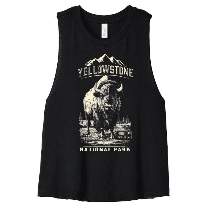 Buffalo American Bison Yellowstone National Park Women's Racerback Cropped Tank