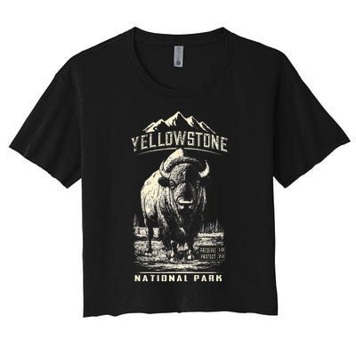 Buffalo American Bison Yellowstone National Park Women's Crop Top Tee