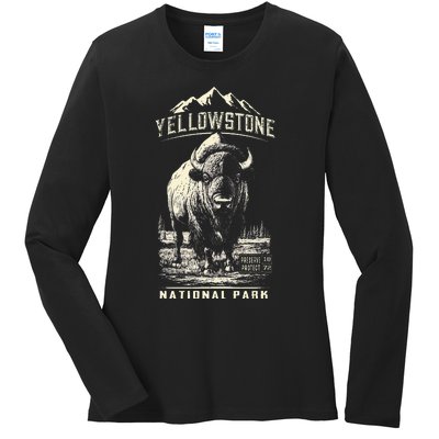 Buffalo American Bison Yellowstone National Park Ladies Long Sleeve Shirt