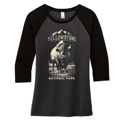 Buffalo American Bison Yellowstone National Park Women's Tri-Blend 3/4-Sleeve Raglan Shirt