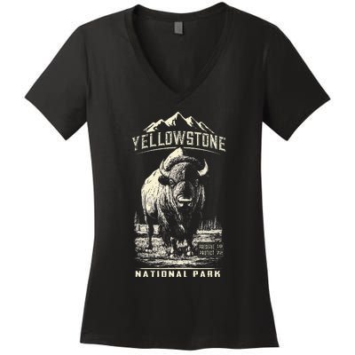 Buffalo American Bison Yellowstone National Park Women's V-Neck T-Shirt