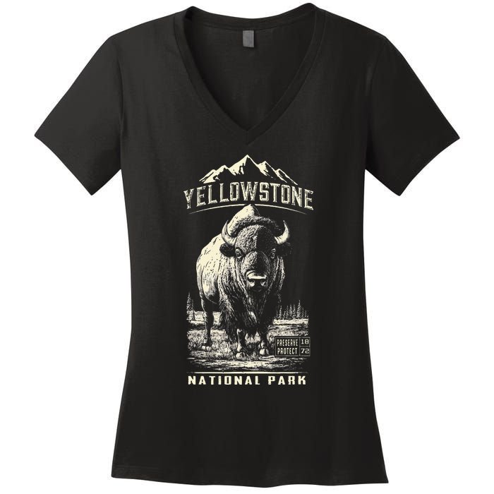 Buffalo American Bison Yellowstone National Park Women's V-Neck T-Shirt