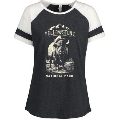 Buffalo American Bison Yellowstone National Park Enza Ladies Jersey Colorblock Tee