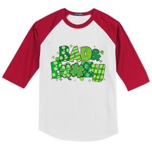 Bad And Boozy Patricks Day Lucky Shamrock Irish Kids Colorblock Raglan Jersey