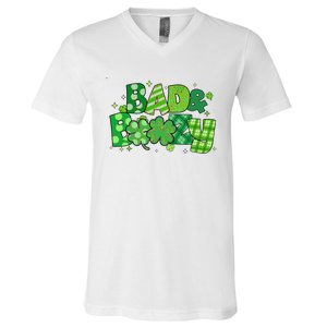 Bad And Boozy Patricks Day Lucky Shamrock Irish V-Neck T-Shirt