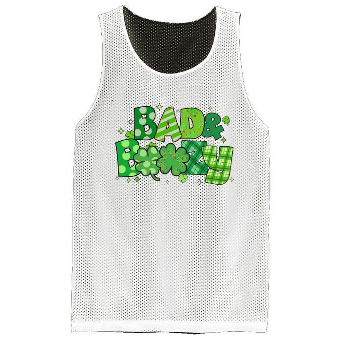 Bad And Boozy Patricks Day Lucky Shamrock Irish Mesh Reversible Basketball Jersey Tank