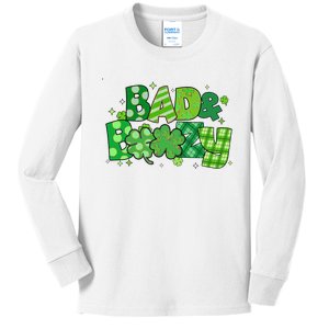 Bad And Boozy Patricks Day Lucky Shamrock Irish Kids Long Sleeve Shirt