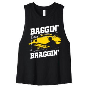 Baggin´ And Braggin´ | Bean Bag Toss | Cornhole Player Women's Racerback Cropped Tank