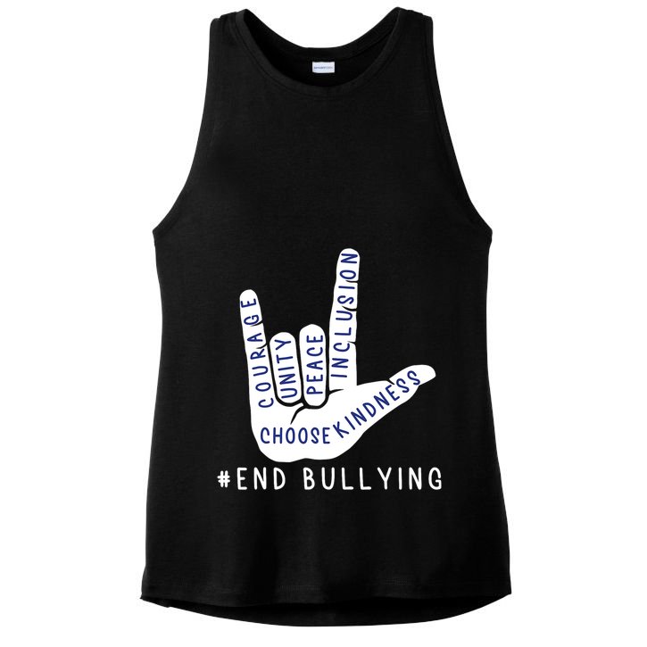 Blue Anti Bullying Love Sign Language Bully Prevention Ladies PosiCharge Tri-Blend Wicking Tank