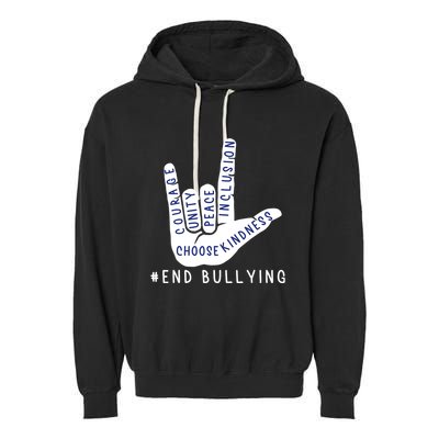 Blue Anti Bullying Love Sign Language Bully Prevention Garment-Dyed Fleece Hoodie