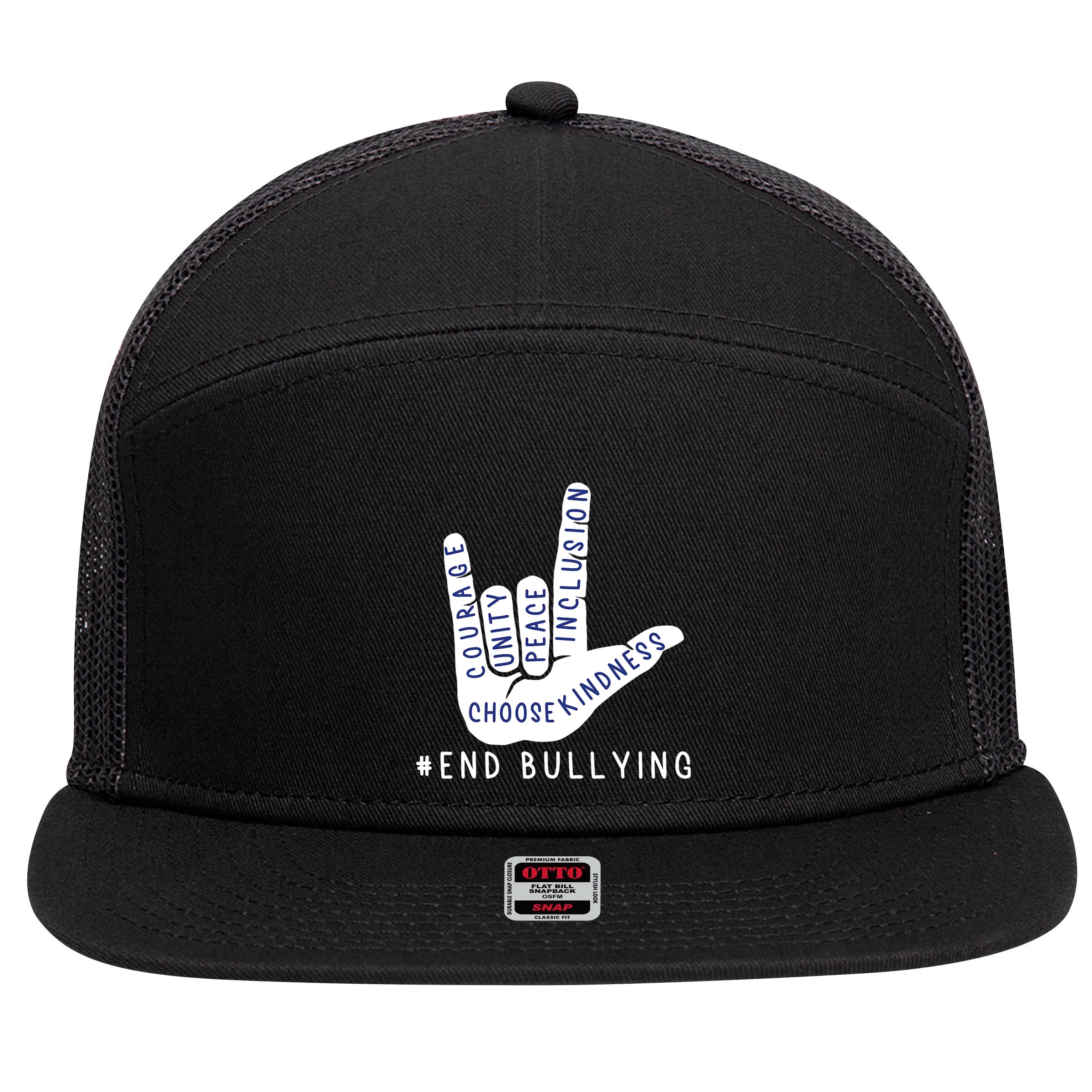 Blue Anti Bullying Love Sign Language Bully Prevention 7 Panel Mesh Trucker Snapback Hat