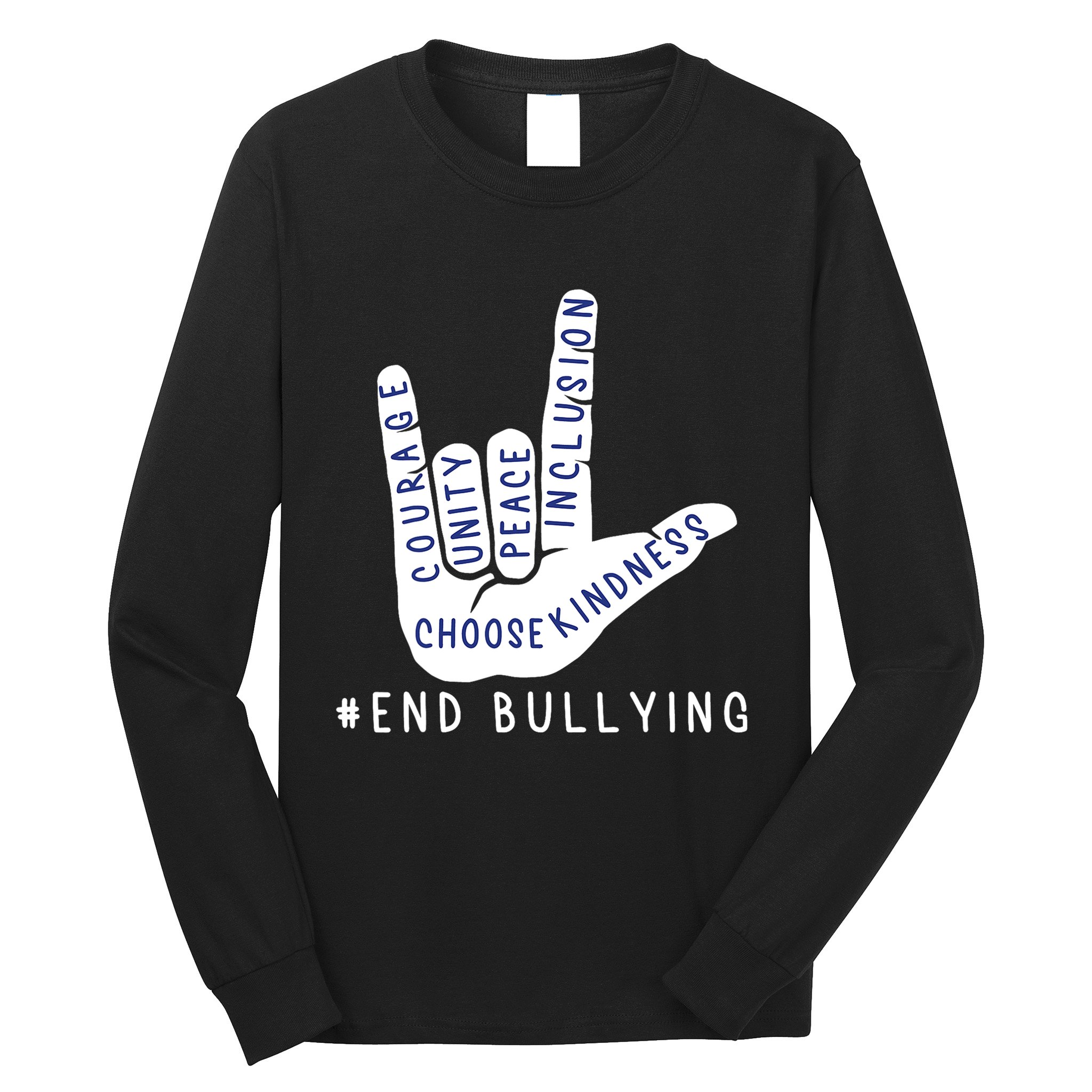Blue Anti Bullying Love Sign Language Bully Prevention Long Sleeve Shirt