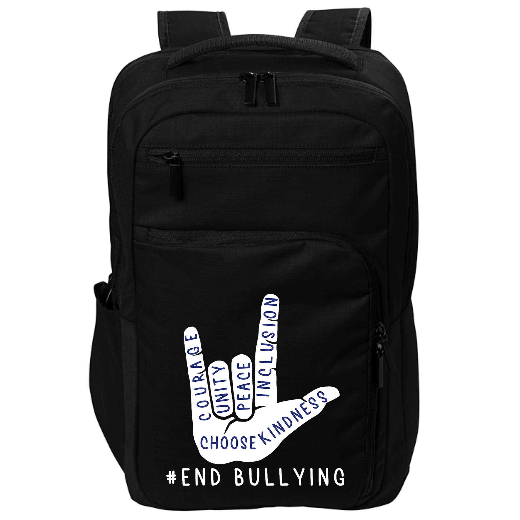 Blue Anti Bullying Love Sign Language Bully Prevention Impact Tech Backpack