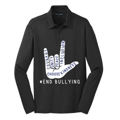 Blue Anti Bullying Love Sign Language Bully Prevention Silk Touch Performance Long Sleeve Polo