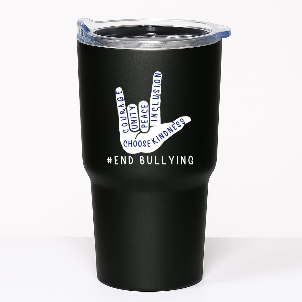 Blue Anti Bullying Love Sign Language Bully Prevention Tumbler