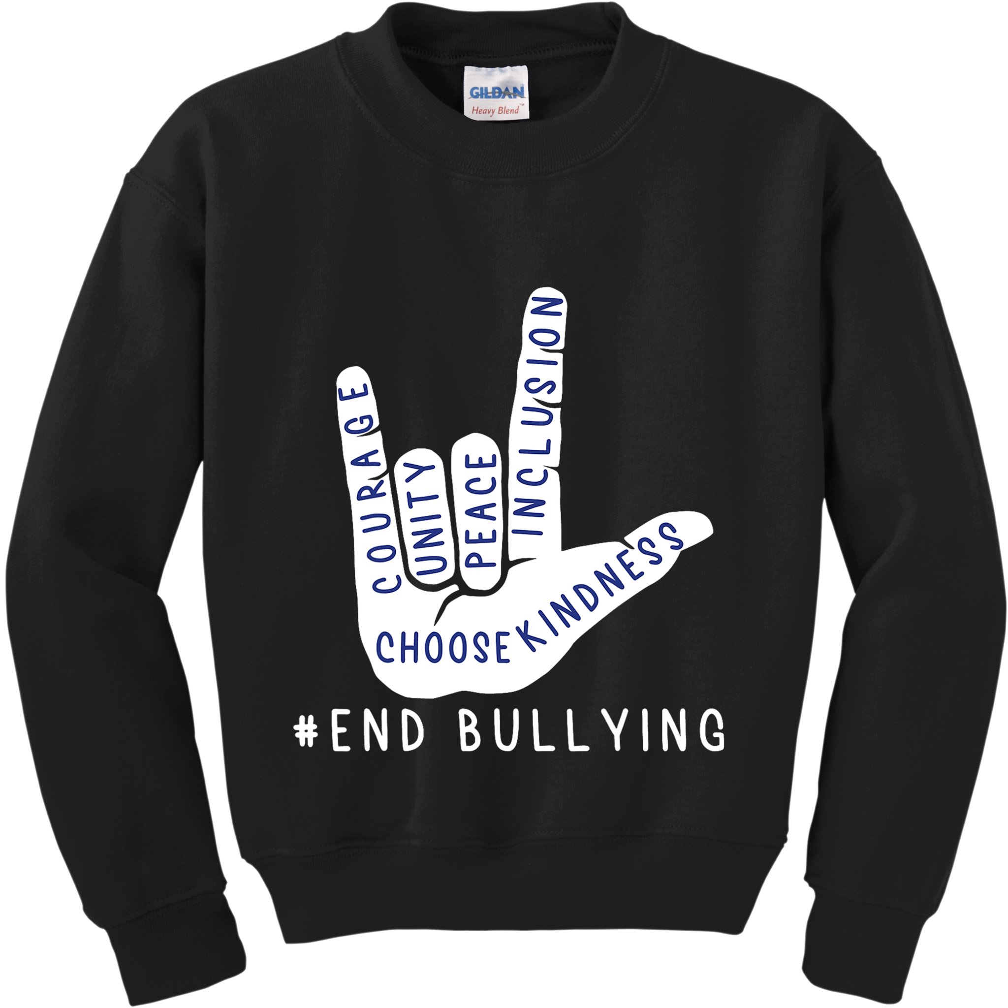 Blue Anti Bullying Love Sign Language Bully Prevention Kids Sweatshirt