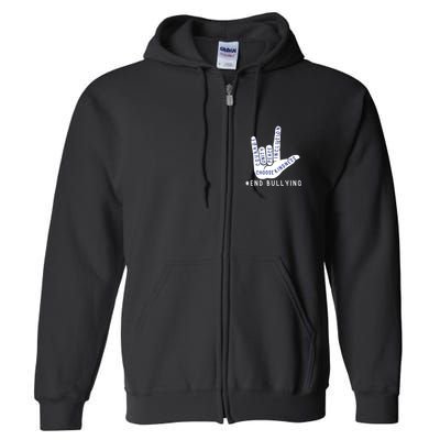 Blue Anti Bullying Love Sign Language Bully Prevention Full Zip Hoodie