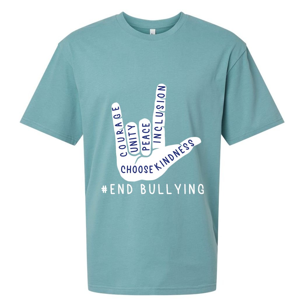 Blue Anti Bullying Love Sign Language Bully Prevention Sueded Cloud Jersey T-Shirt