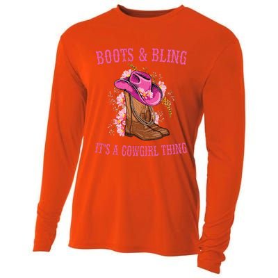 Boots and Bling its a Cowgirl Thing Cute Love Country Life Cooling Performance Long Sleeve Crew