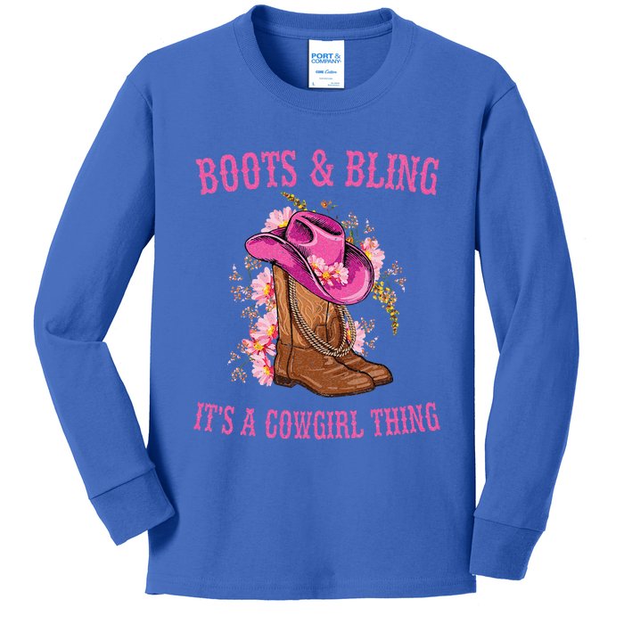 Boots and Bling its a Cowgirl Thing Cute Love Country Life Kids Long Sleeve Shirt