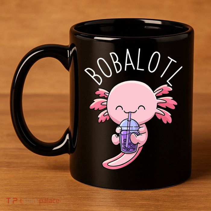 Bobalotl Axolotl Boba Tea Bubble Milk 11oz C Handle Ceramic Mug