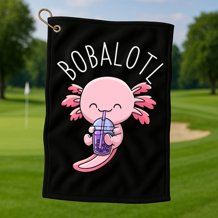 Bobalotl Axolotl Boba Tea Bubble Milk Golf Towel