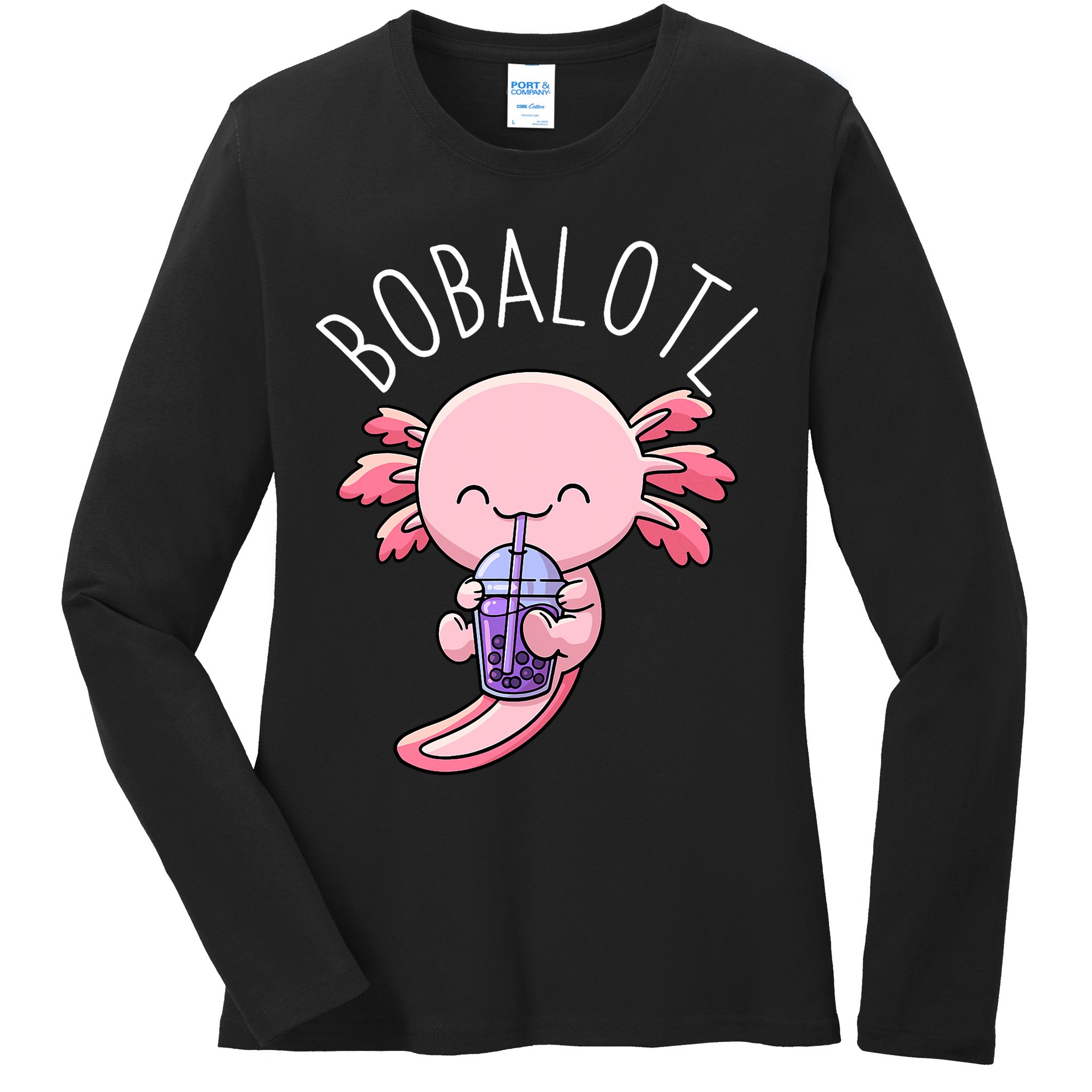 Bobalotl Axolotl Boba Tea Bubble Milk Ladies Long Sleeve Shirt