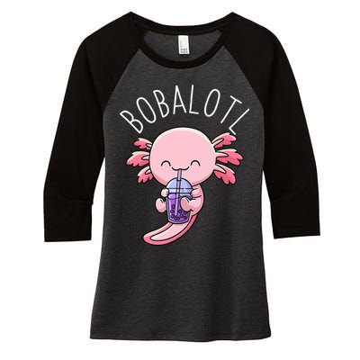Bobalotl Axolotl Boba Tea Bubble Milk Women's Tri-Blend 3/4-Sleeve Raglan Shirt