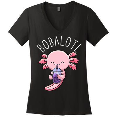 Bobalotl Axolotl Boba Tea Bubble Milk Women's V-Neck T-Shirt