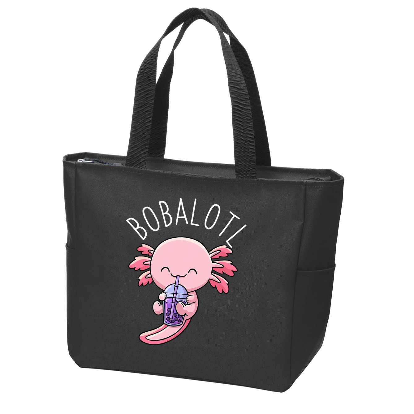 Bobalotl Axolotl Boba Tea Bubble Milk Zip Tote Bag
