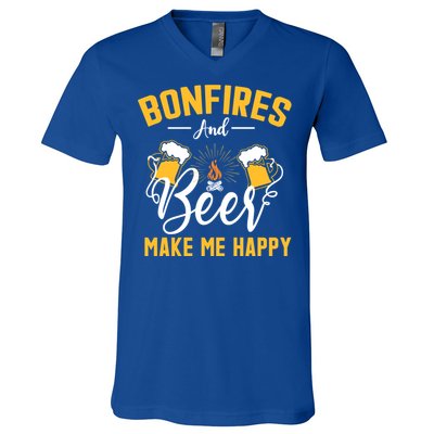 Bonfires And Beer Make Me Happy Funny Camping Gift Funny Gift V-Neck T-Shirt