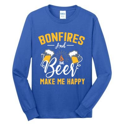 Bonfires And Beer Make Me Happy Funny Camping Gift Funny Gift Tall Long Sleeve T-Shirt