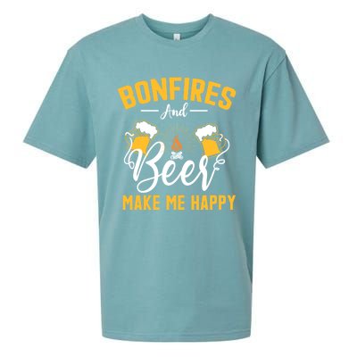 Bonfires And Beer Make Me Happy Funny Camping Gift Funny Gift Sueded Cloud Jersey T-Shirt