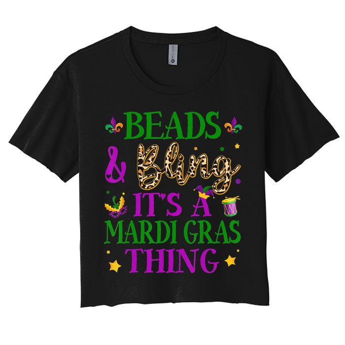 Beads And Bling It's A Mardi Gras Thing Beads And Bling Women's Crop Top Tee