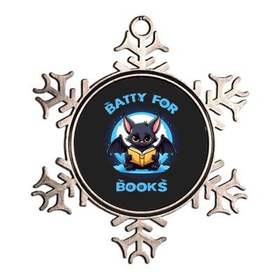 Batty About Books Lover Teacher Librarian Bookish Halloween Metallic Star Ornament